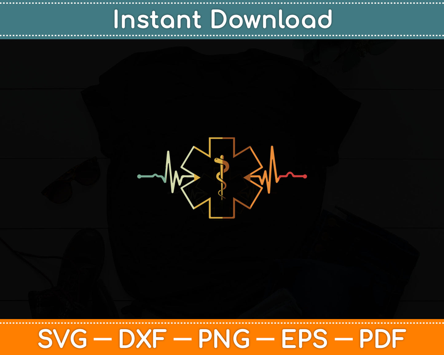 EMT Heartbeat Medical Worker First Responder Health Worker Svg Digital Cutting File