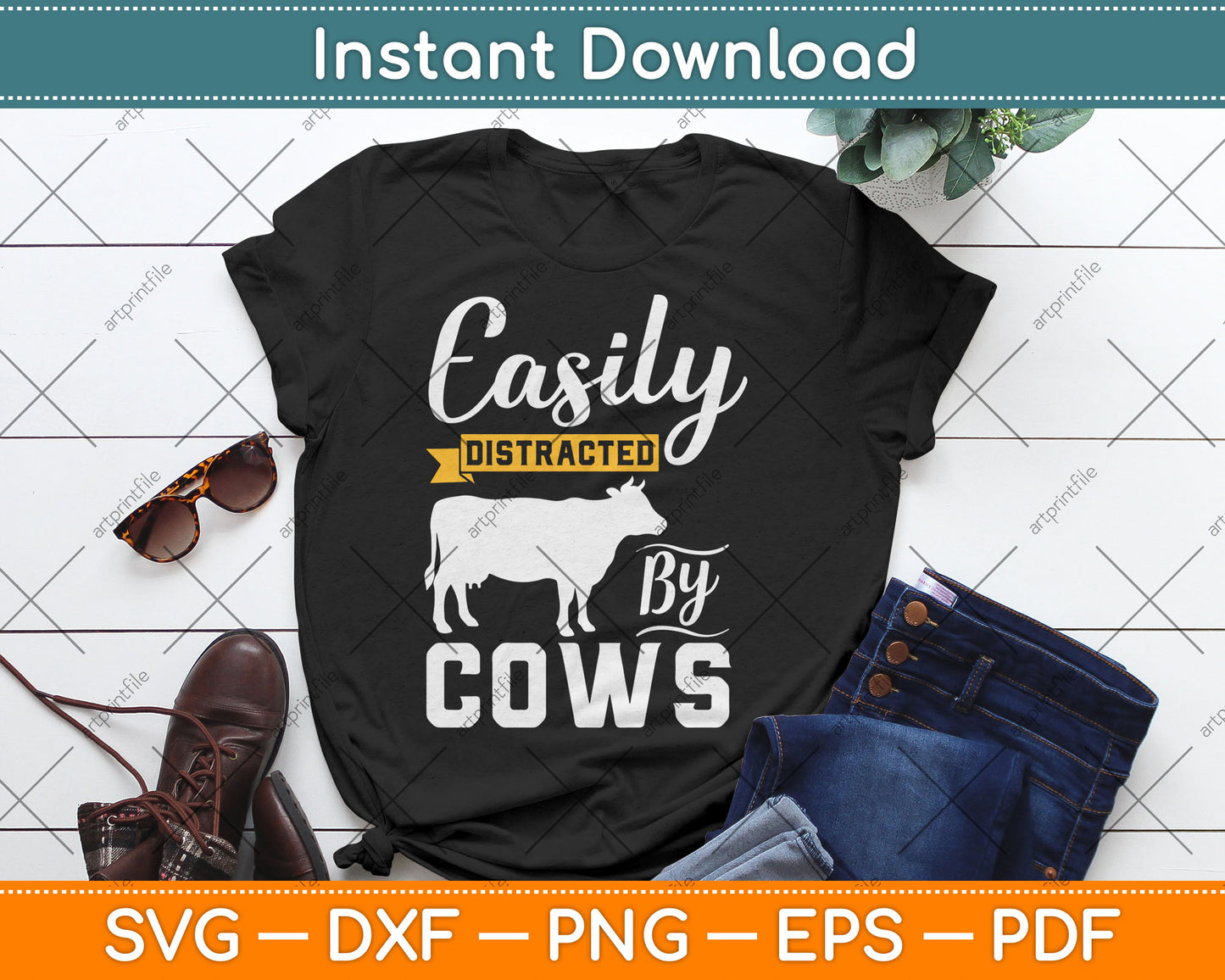 Easily Distracted By Cows - Funny Cow Farmers Svg Digital Cutting File