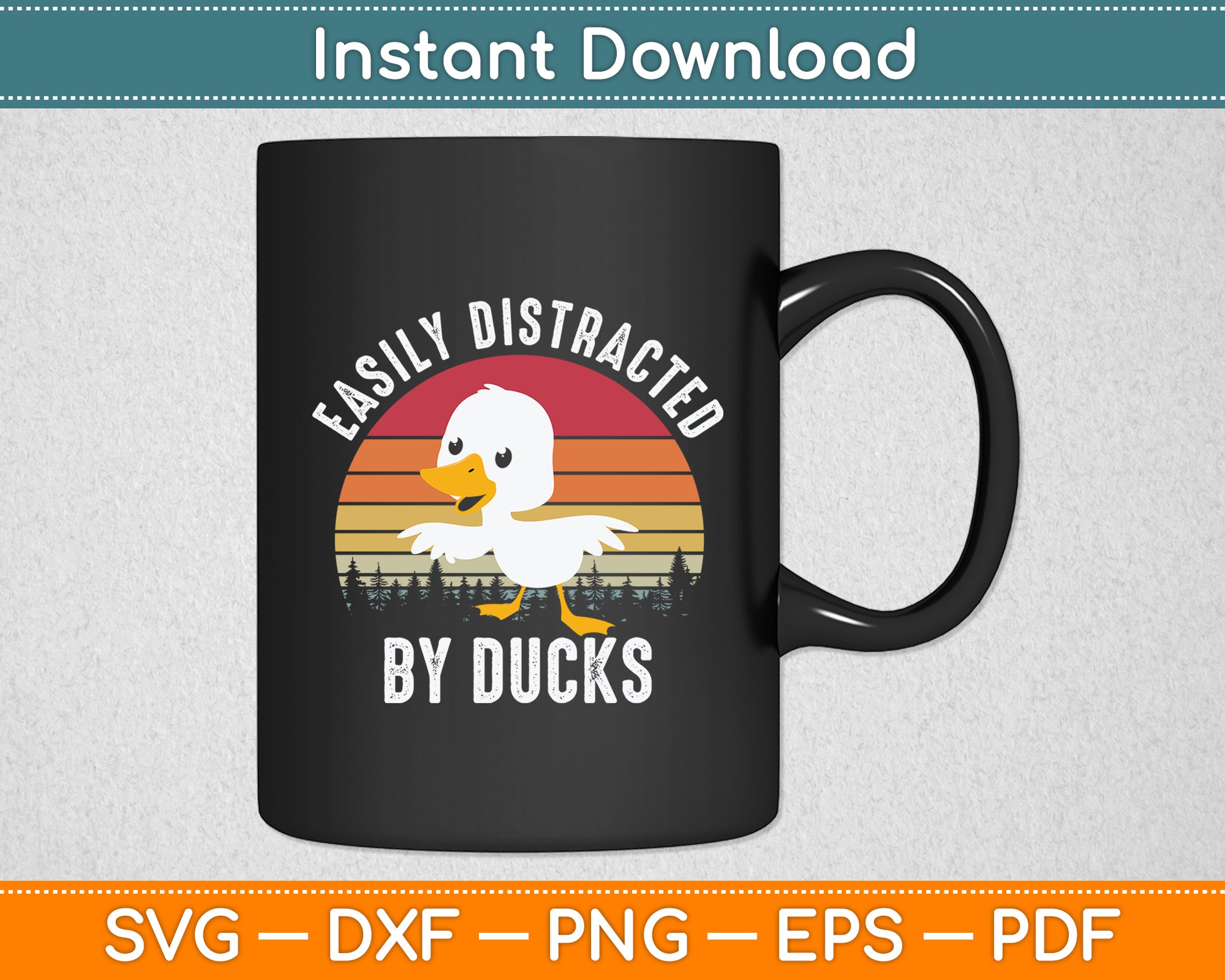 Easily Distracted By Ducks - Duck Retro Vintage Svg Png Dxf Digital Cutting File