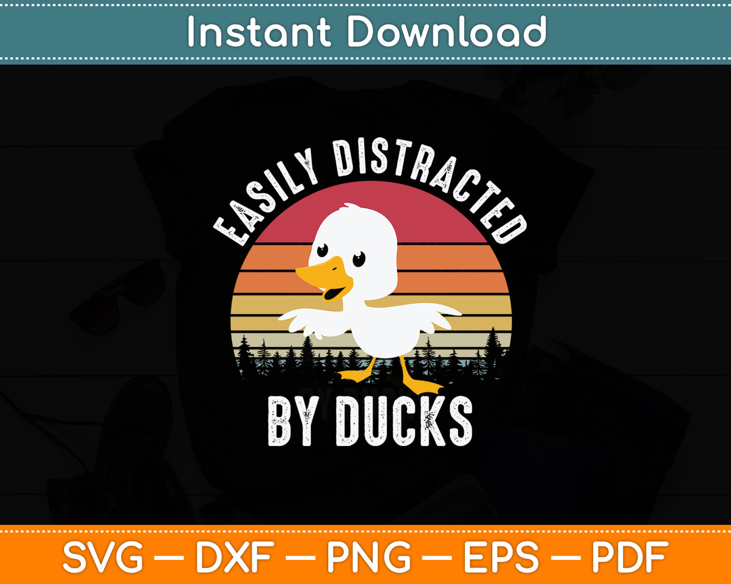 Easily Distracted By Ducks - Duck Retro Vintage Svg Png Dxf Digital Cutting File