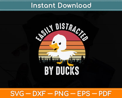 Easily Distracted By Ducks - Duck Retro Vintage Svg Png Dxf Digital Cutting File