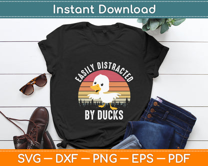 Easily Distracted By Ducks - Duck Retro Vintage Svg Png Dxf Digital Cutting File