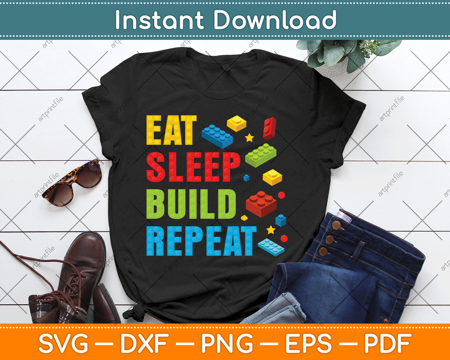 Eat Sleep Build Repeat Building Bricks Blocks Master Builder SVG Digital Cutting File