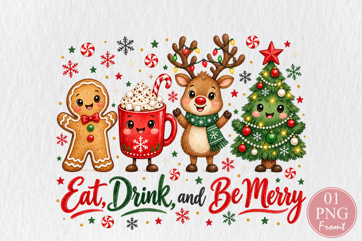 Eat Drink Be Merry Christmas PNG Sublimation Design