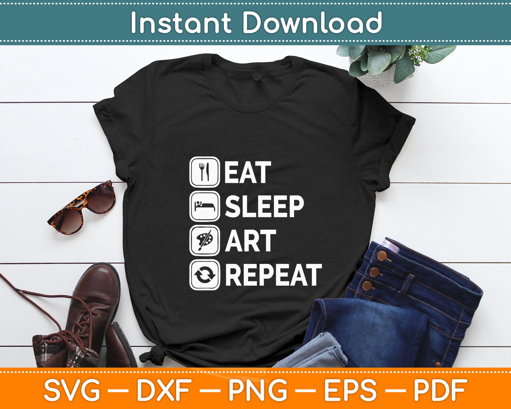 Eat Sleep Art Repeat Artist Creative Funny Svg Digital Cricut Cutting File