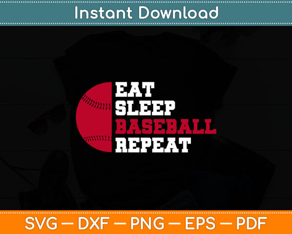 Vintage Baseball Player Eat Sleep Baseball Repeat Svg Digital Cutting File