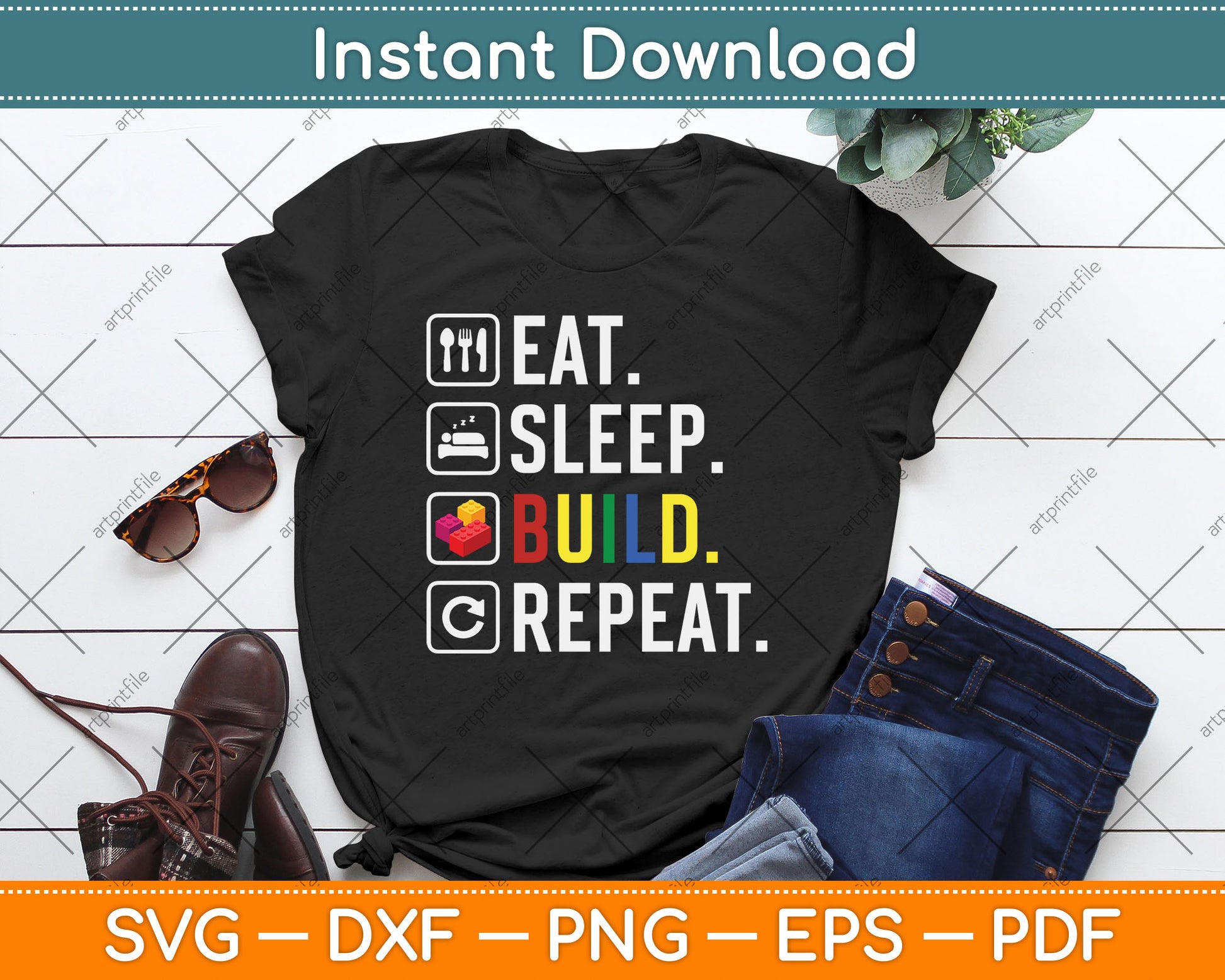 Eat Sleep Build Repeat Master Builder Bricks Blocks SVG Digital Cutting File