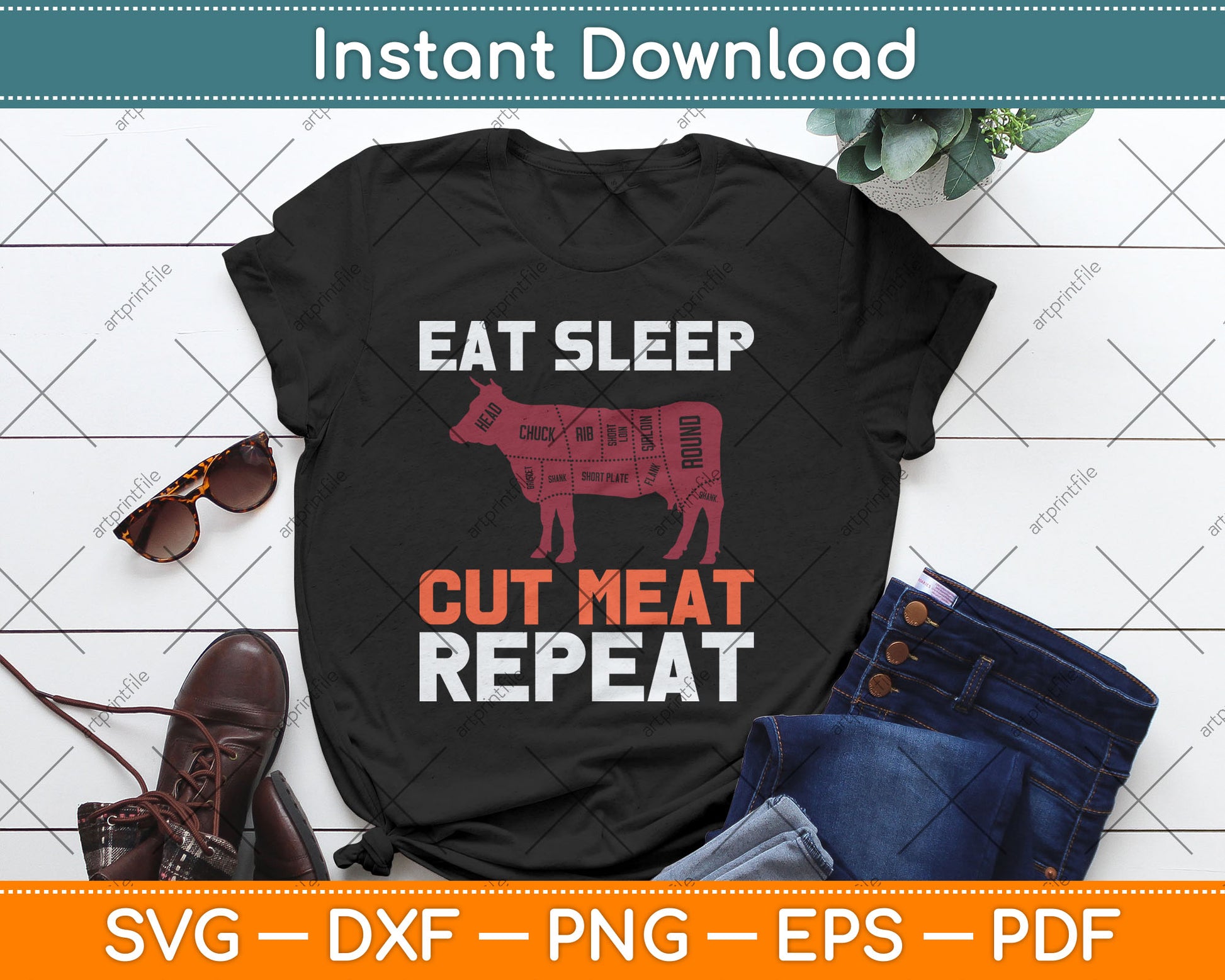 Eat Sleep Cut Meat Repeat Butcher Svg Design Digital Cutting File