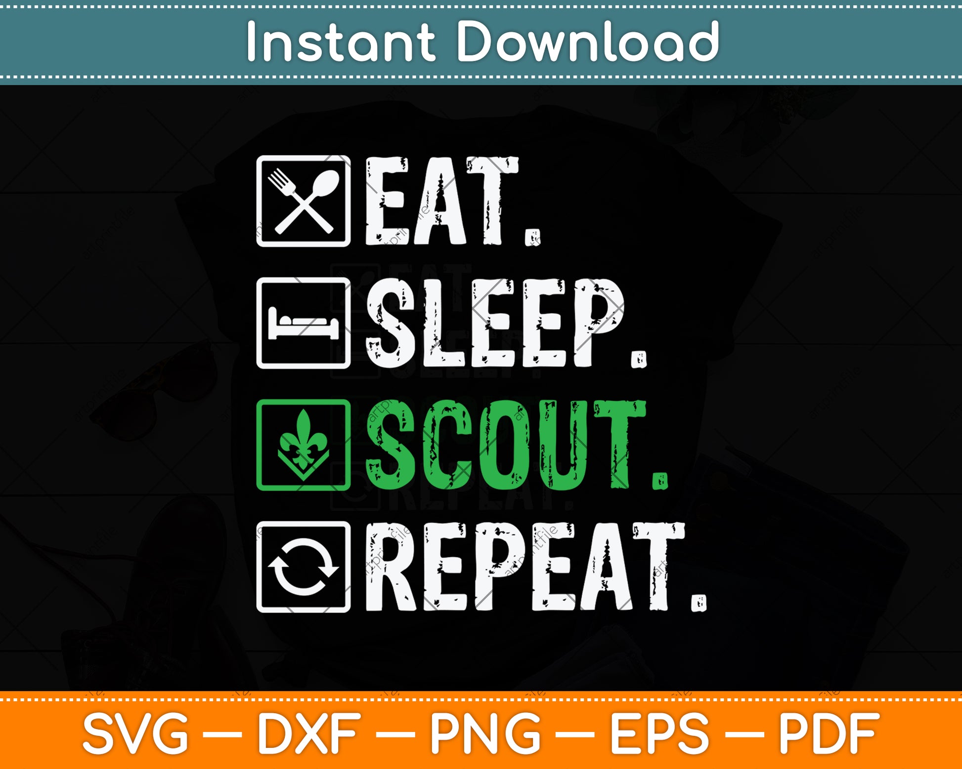 Eat Sleep Scout Repeat Svg Png Dxf Digital Cutting File