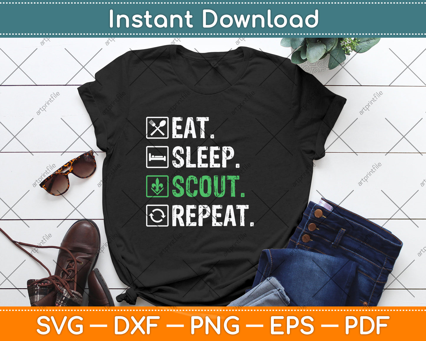 Eat Sleep Scout Repeat Svg Png Dxf Digital Cutting File