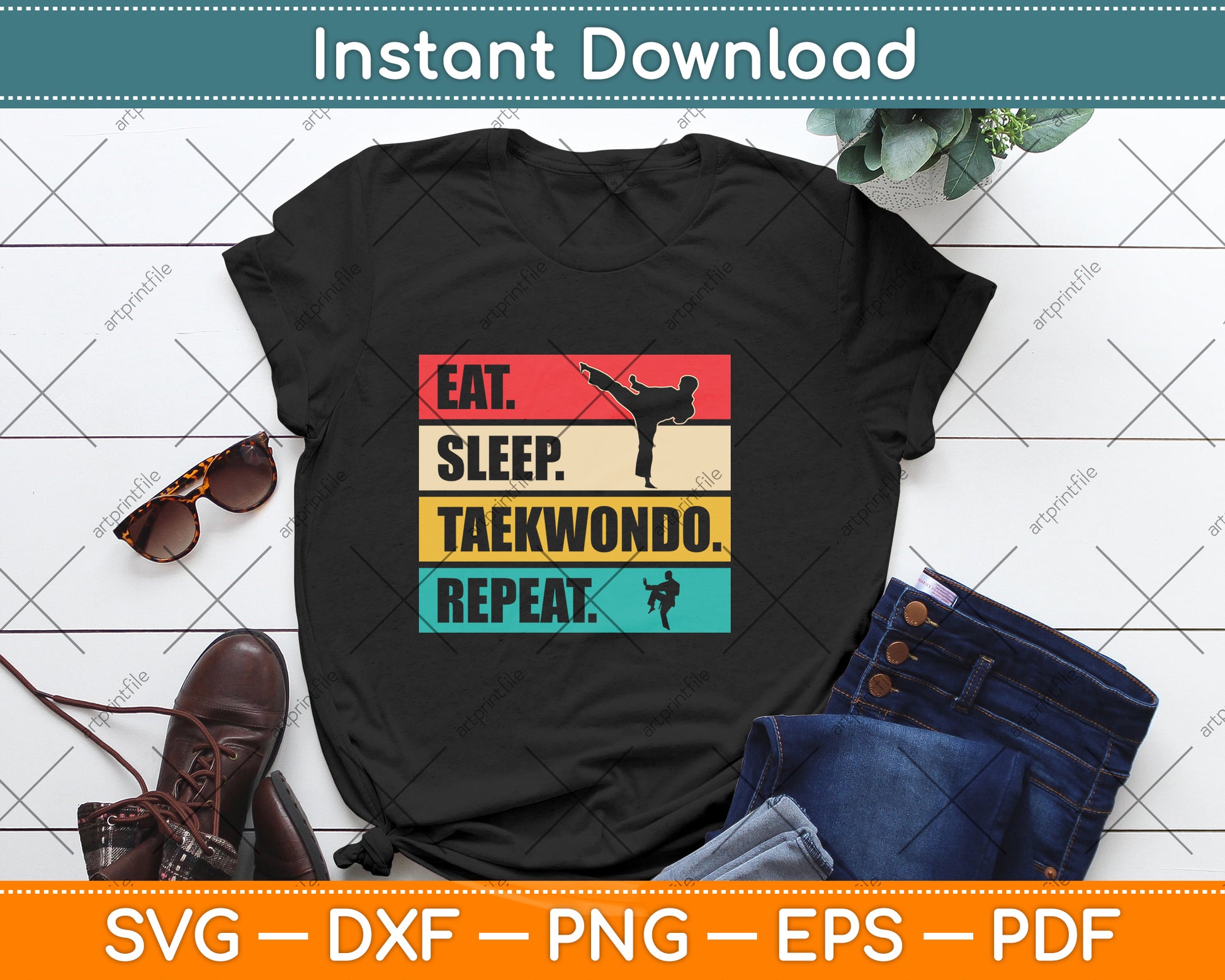 Eat Sleep Taekwondo Repeat Svg Png Dxf Digital Cutting File