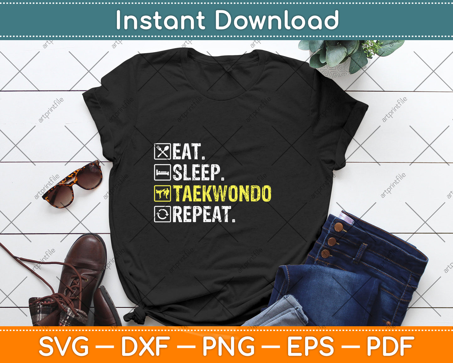 Eat Sleep Taekwondo Repeat Svg Png Dxf Digital Cutting File