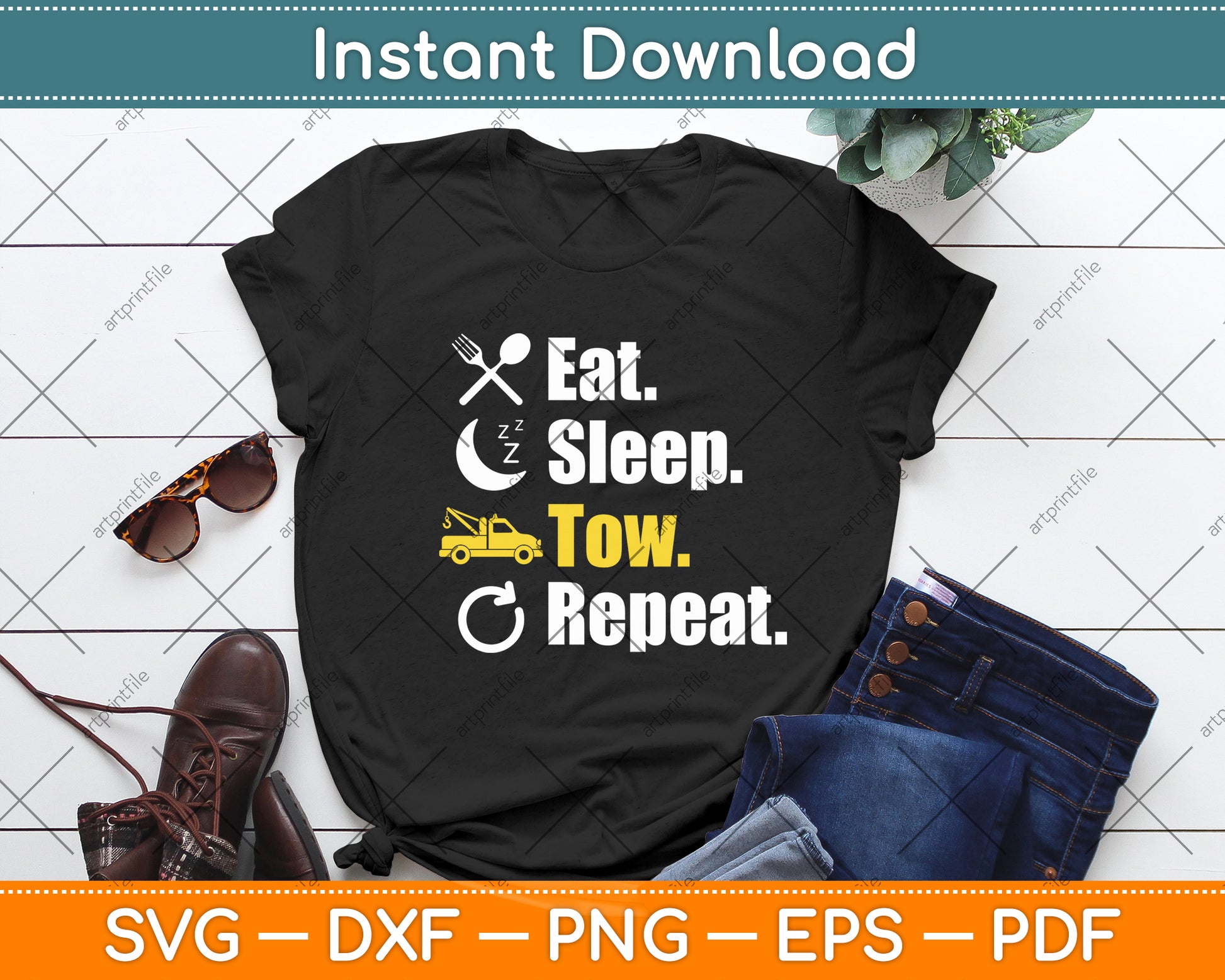 Eat Sleep Tow Repeat Tow Truck Driver Svg Digital Cutting File