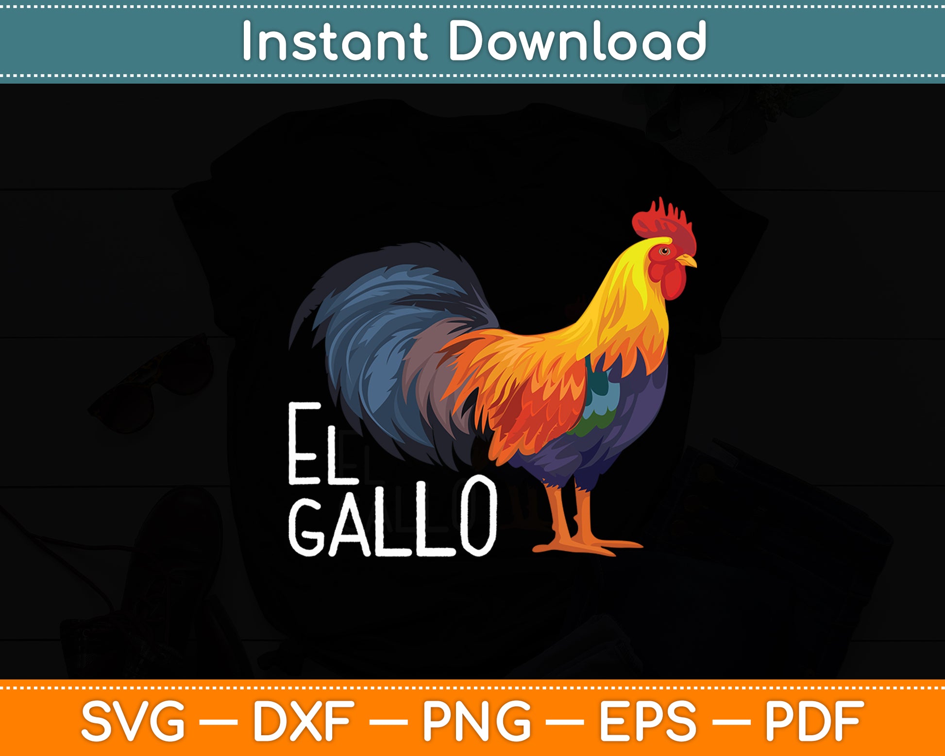 El Gallo - Mexican Lottery Rooster Svg Png Dxf Digital Cutting File