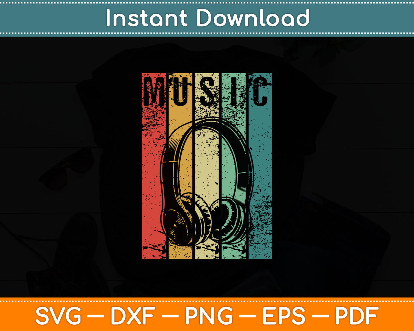 Electronic Music Lover DJ Gift Vintage Retro Headphones Svg Digital Cutting File