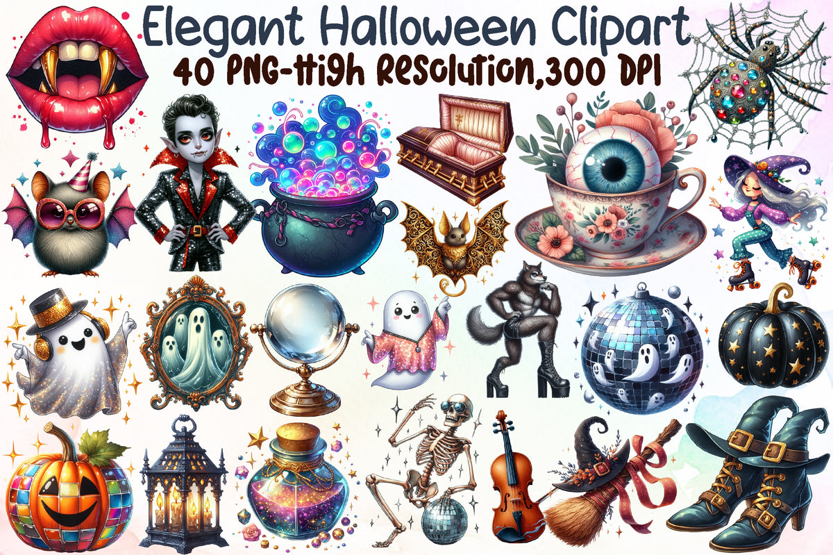 Elegant Halloween Clipart 40 PNG Bundle
