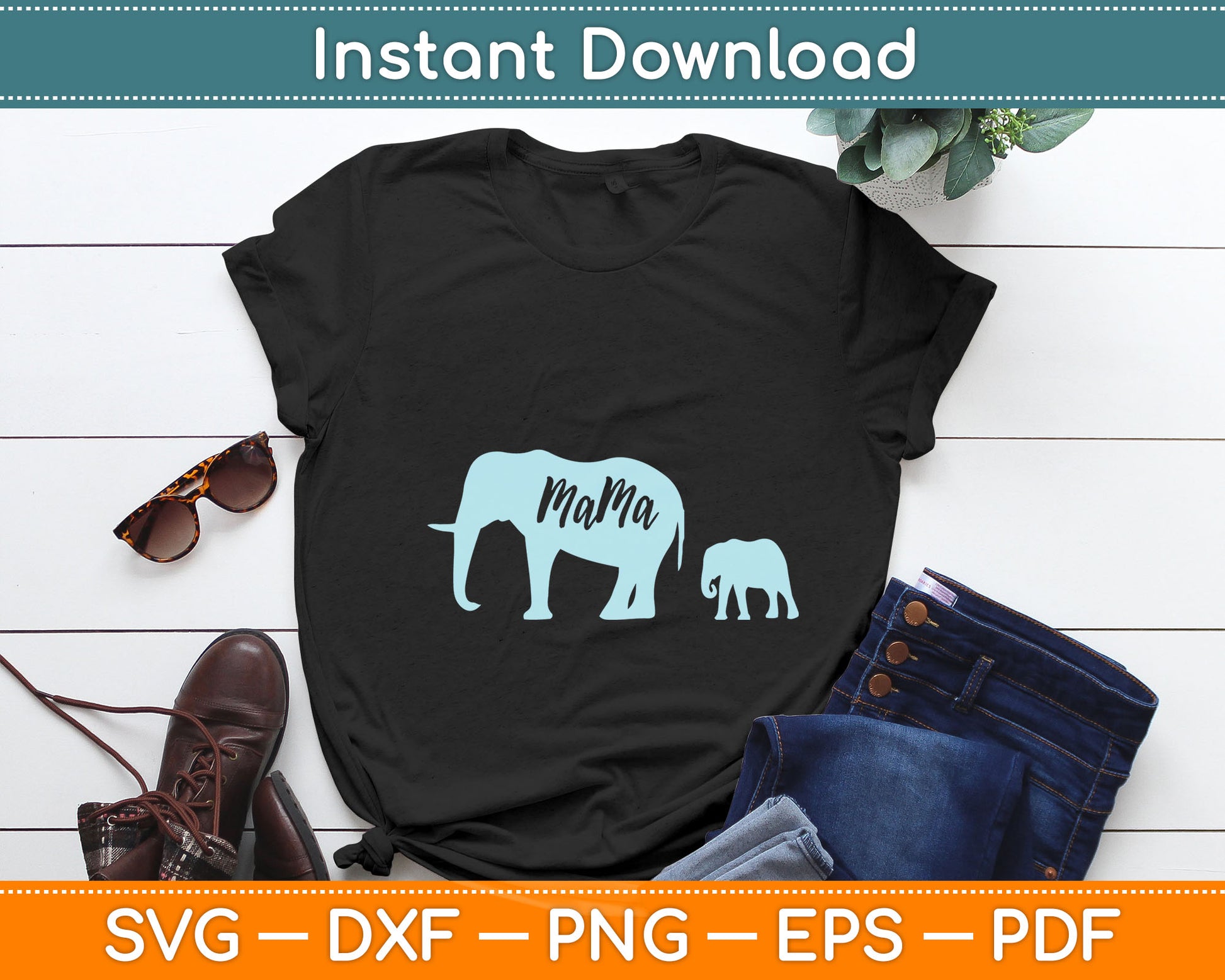 Elephant Mama With Baby Mother's Day Svg Digital Cutting File