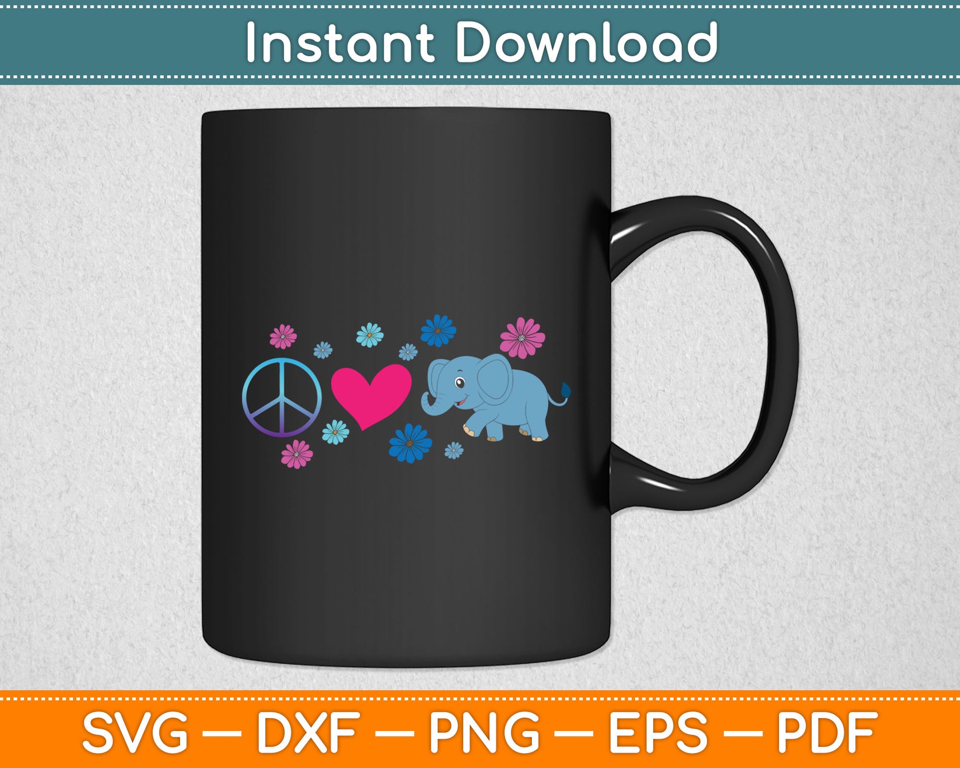 Elephant Peace Love Hippie Gift Rainbow Boho Elephants Svg Digital Cutting File