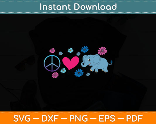 Elephant Peace Love Hippie Gift Rainbow Boho Elephants Svg Digital Cutting File