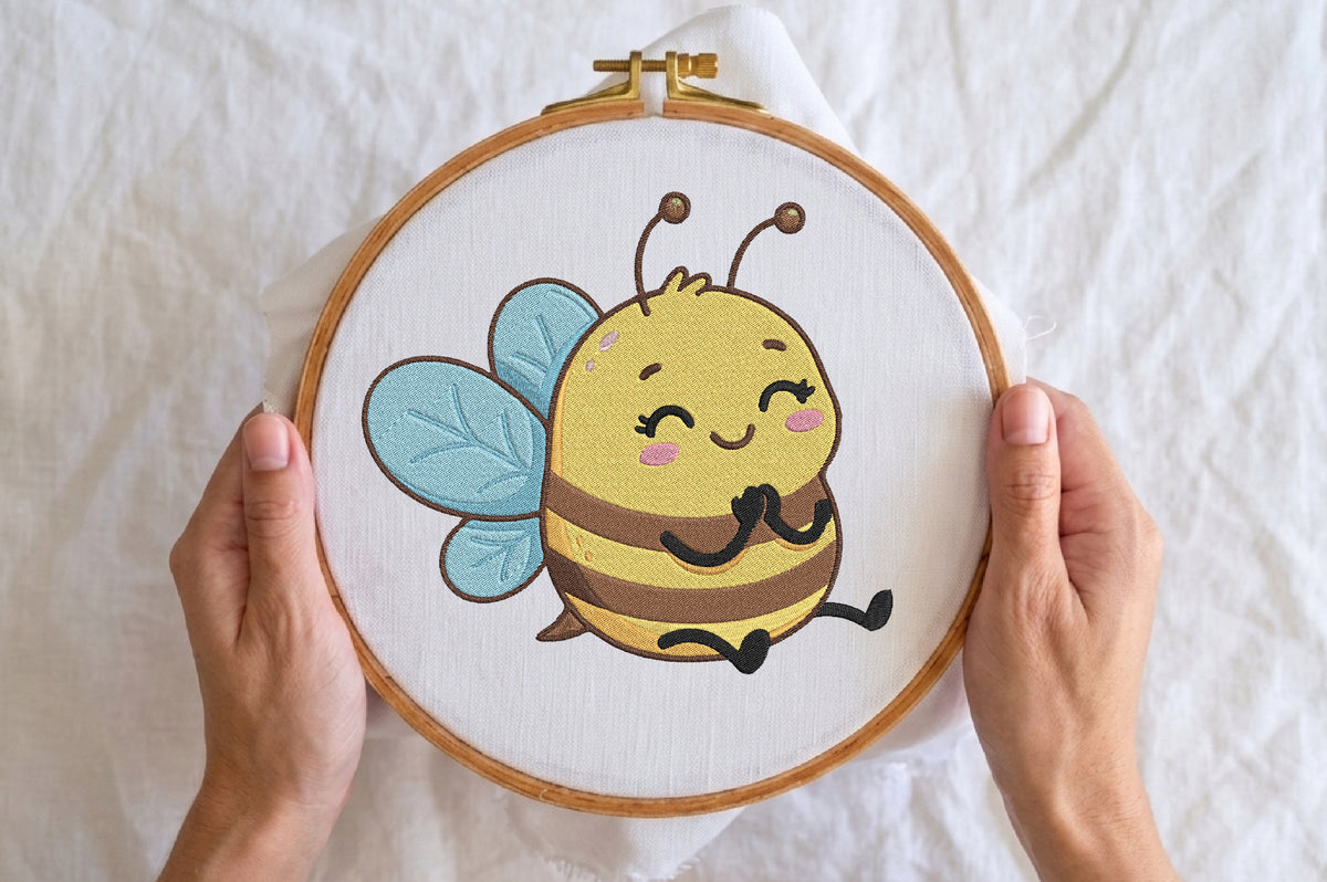 Bee Embroidery Design – Cute Bee Machine Embroidery Pattern, Honey Bee & Floral Nature Embroidery Design