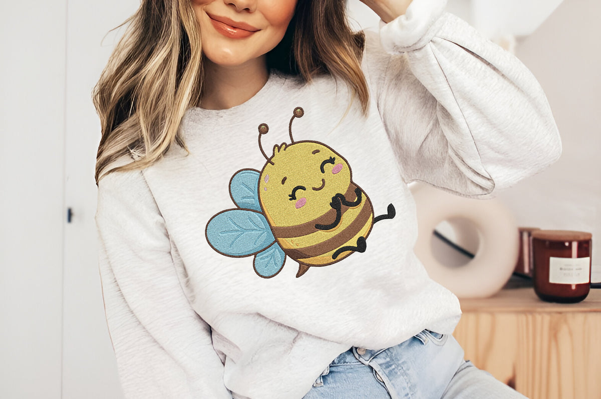 Bee Embroidery Design – Cute Bee Machine Embroidery Pattern, Honey Bee & Floral Nature Embroidery Design
