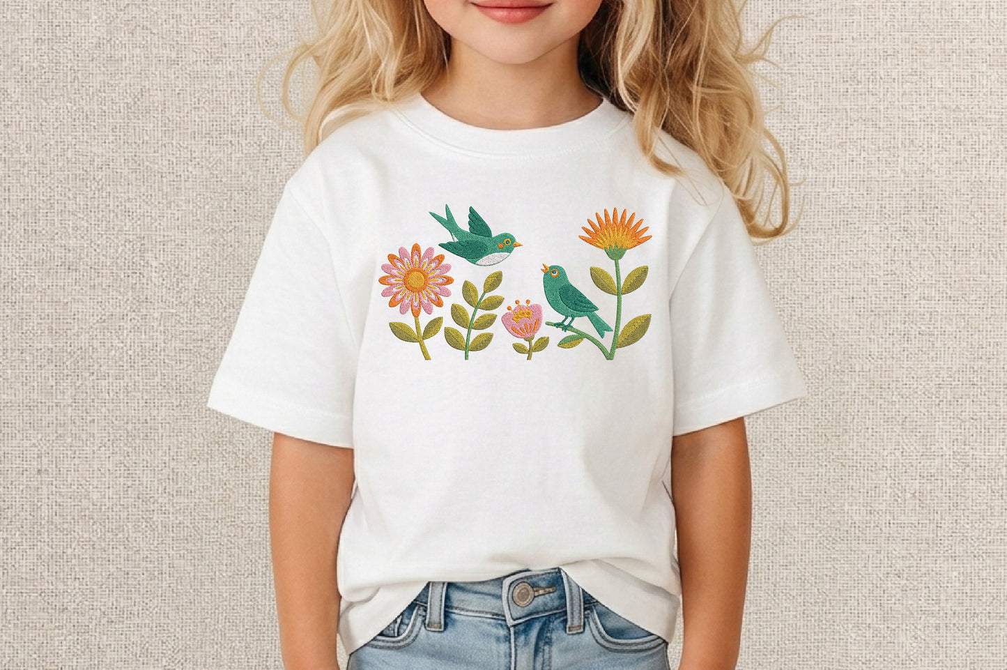 Birds and Colorful Flowers Embroidery Design – Beautiful Floral Bird Machine Embroidery Pattern, Colorful Nature Embroidery Design