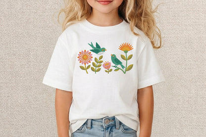 Birds and Colorful Flowers Embroidery Design – Beautiful Floral Bird Machine Embroidery Pattern, Colorful Nature Embroidery Design