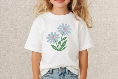 Blue Daisy Embroidery Design – Beautiful Blue Daisy Flower Machine Embroidery Pattern, Elegant Floral Embroidery Design