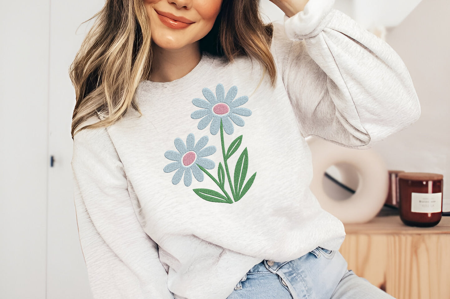 Blue Daisy Embroidery Design – Beautiful Blue Daisy Flower Machine Embroidery Pattern, Elegant Floral Embroidery Design