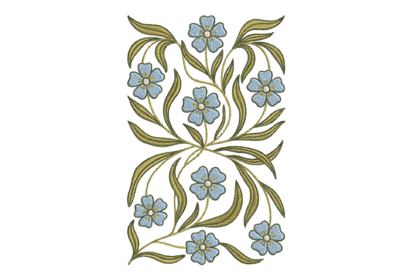 Blue Flowers Embroidery Design – Elegant Blue Floral Machine Embroidery Pattern, Beautiful Flower Embroidery Design