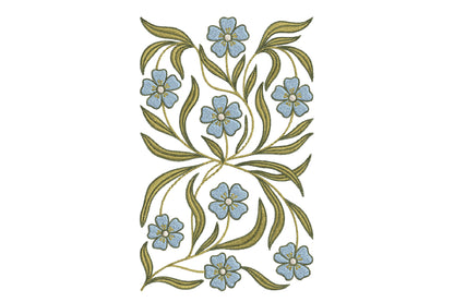 Blue Flowers Embroidery Design – Elegant Blue Floral Machine Embroidery Pattern, Beautiful Flower Embroidery Design
