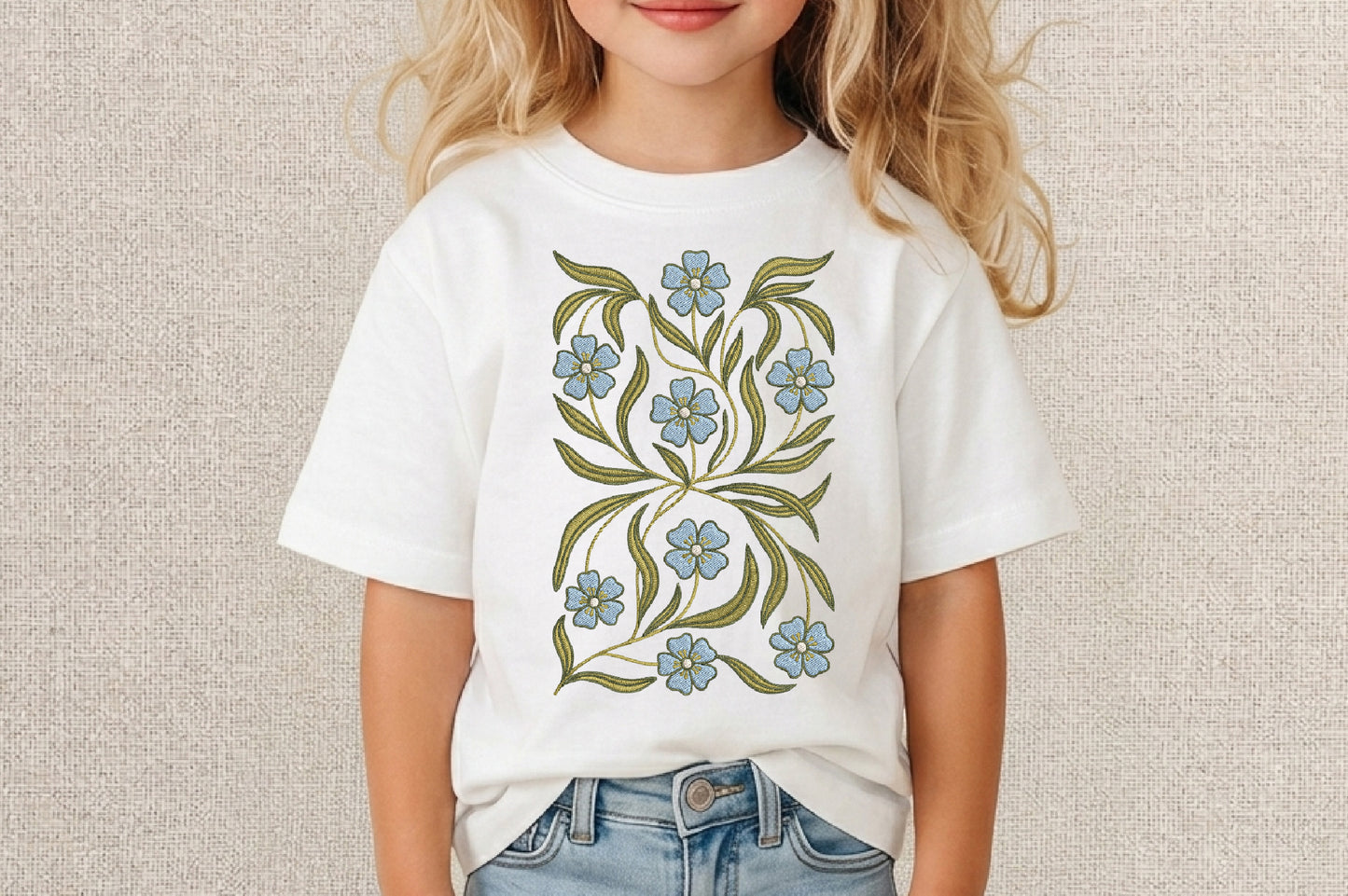 Blue Flowers Embroidery Design – Elegant Blue Floral Machine Embroidery Pattern, Beautiful Flower Embroidery Design