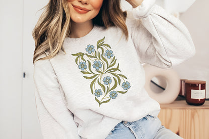 Blue Flowers Embroidery Design – Elegant Blue Floral Machine Embroidery Pattern, Beautiful Flower Embroidery Design