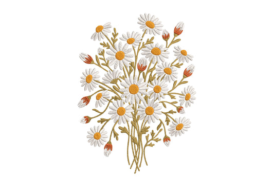 Daisies Embroidery Design – Beautiful Daisy Flower Machine Embroidery Pattern, Elegant Floral Embroidery Design