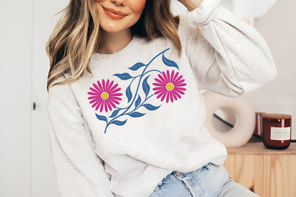 Daisy Flowers Embroidery Design – Beautiful Daisy Floral Machine Embroidery Pattern, Elegant Flower Embroidery Design