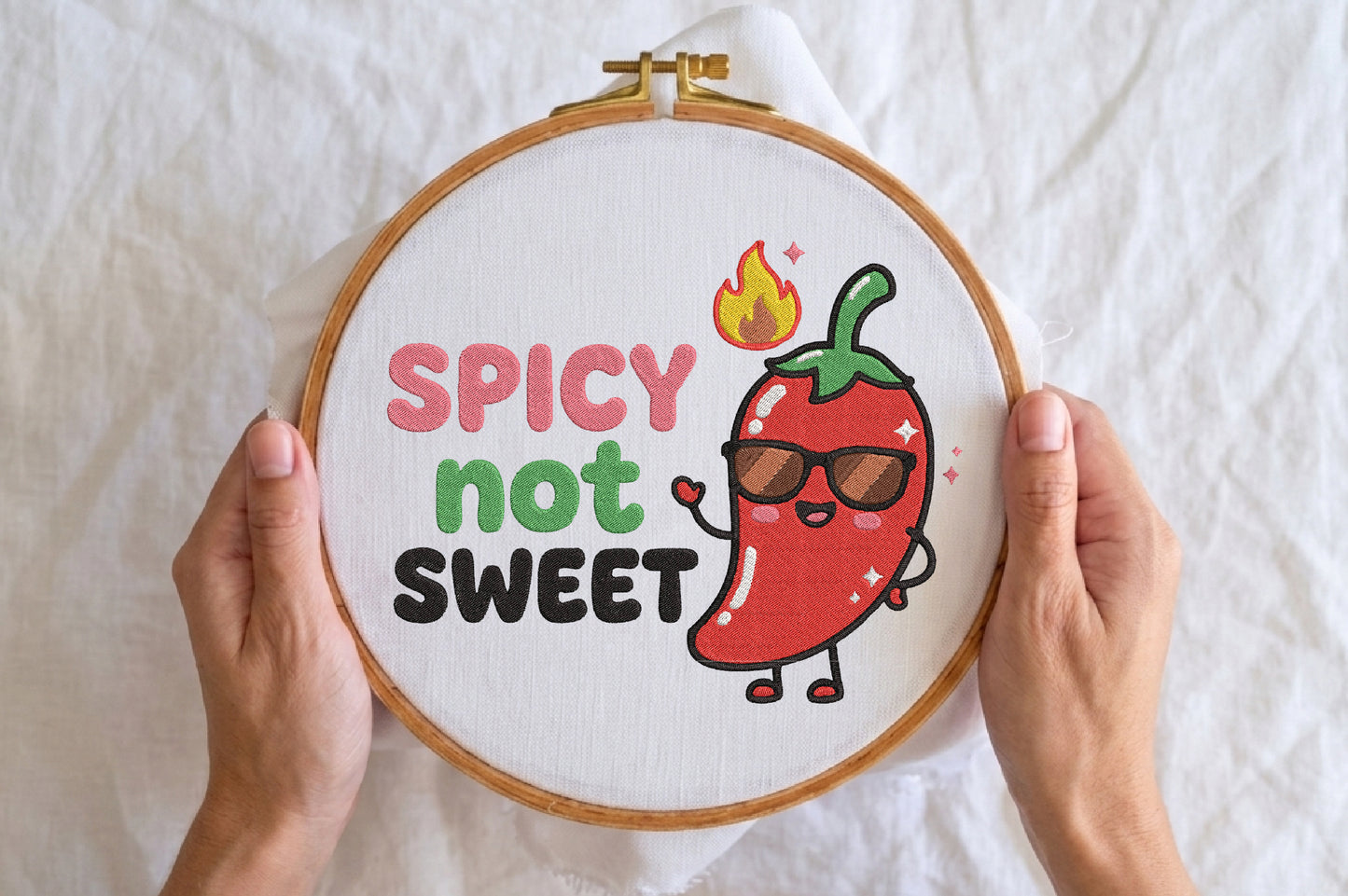 Funny Red Chili Pepper Embroidery Design – Cute Chili Pepper Machine Embroidery Pattern, Spicy Food Embroidery Design