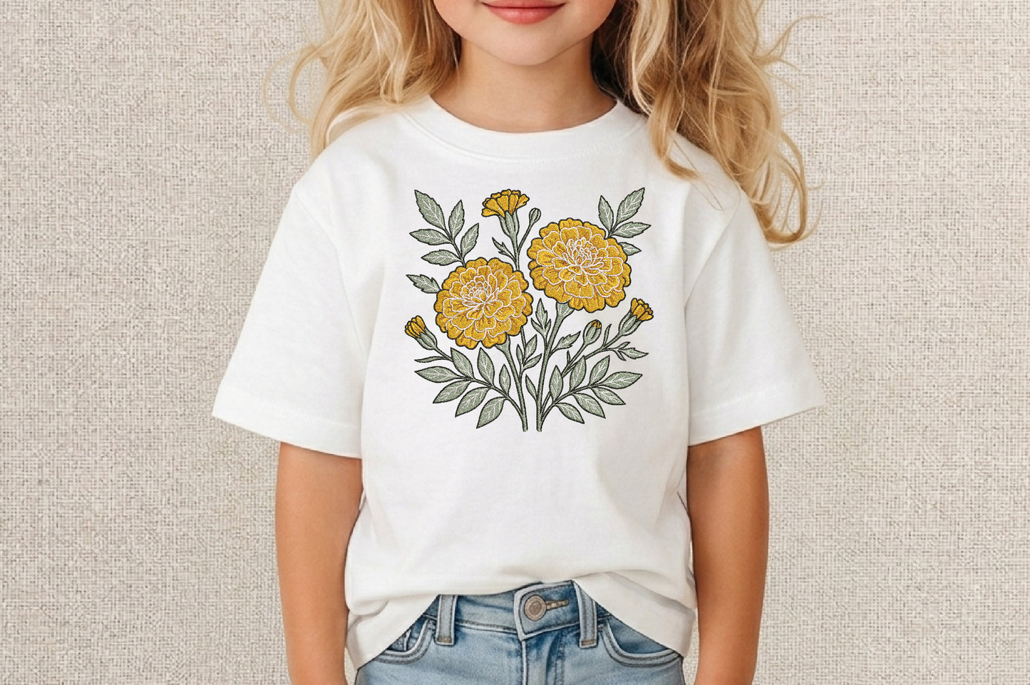 Marigold Flowers Embroidery Design – Beautiful Marigold Floral Machine Embroidery Pattern, Elegant Flower Embroidery Design