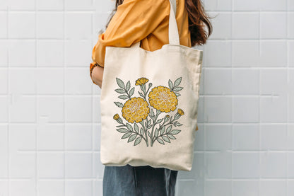 Marigold Flowers Embroidery Design – Beautiful Marigold Floral Machine Embroidery Pattern, Elegant Flower Embroidery Design