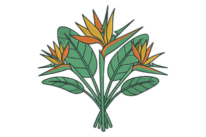Paradise Flowers Embroidery Design – Beautiful Tropical Floral Machine Embroidery Pattern, Elegant Paradise Flower Embroidery Design