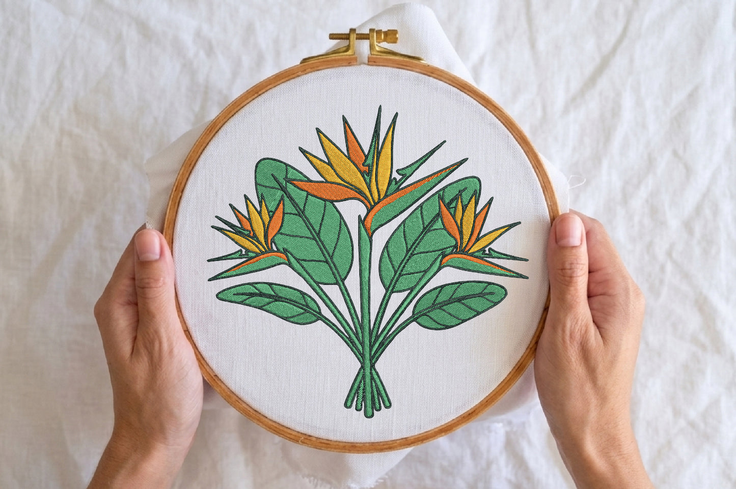 Paradise Flowers Embroidery Design – Beautiful Tropical Floral Machine Embroidery Pattern, Elegant Paradise Flower Embroidery Design