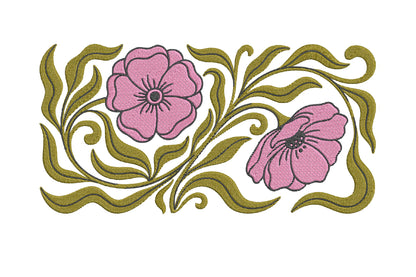 Pink Flowers Embroidery Design – Beautiful Pink Floral Machine Embroidery Pattern, Elegant Flower Embroidery Design