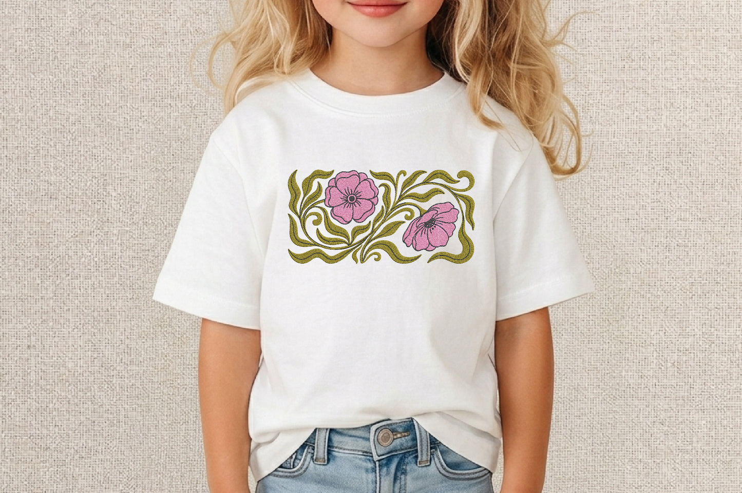 Pink Flowers Embroidery Design – Beautiful Pink Floral Machine Embroidery Pattern, Elegant Flower Embroidery Design