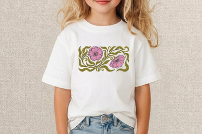 Pink Flowers Embroidery Design – Beautiful Pink Floral Machine Embroidery Pattern, Elegant Flower Embroidery Design