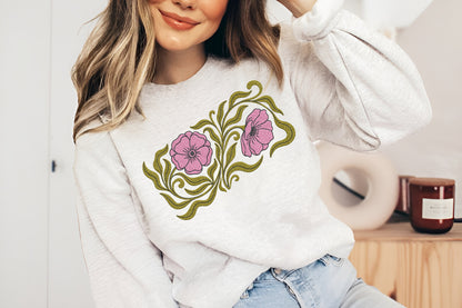 Pink Flowers Embroidery Design – Beautiful Pink Floral Machine Embroidery Pattern, Elegant Flower Embroidery Design