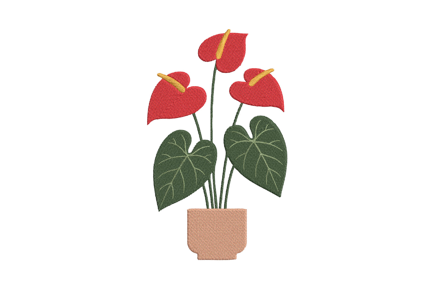 Red Anthurium Plant Embroidery Design – Beautiful Anthurium Flower Machine Embroidery Pattern, Tropical Botanical Embroidery Design