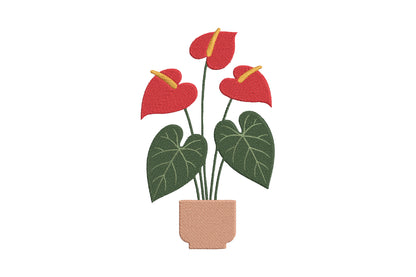 Red Anthurium Plant Embroidery Design – Beautiful Anthurium Flower Machine Embroidery Pattern, Tropical Botanical Embroidery Design