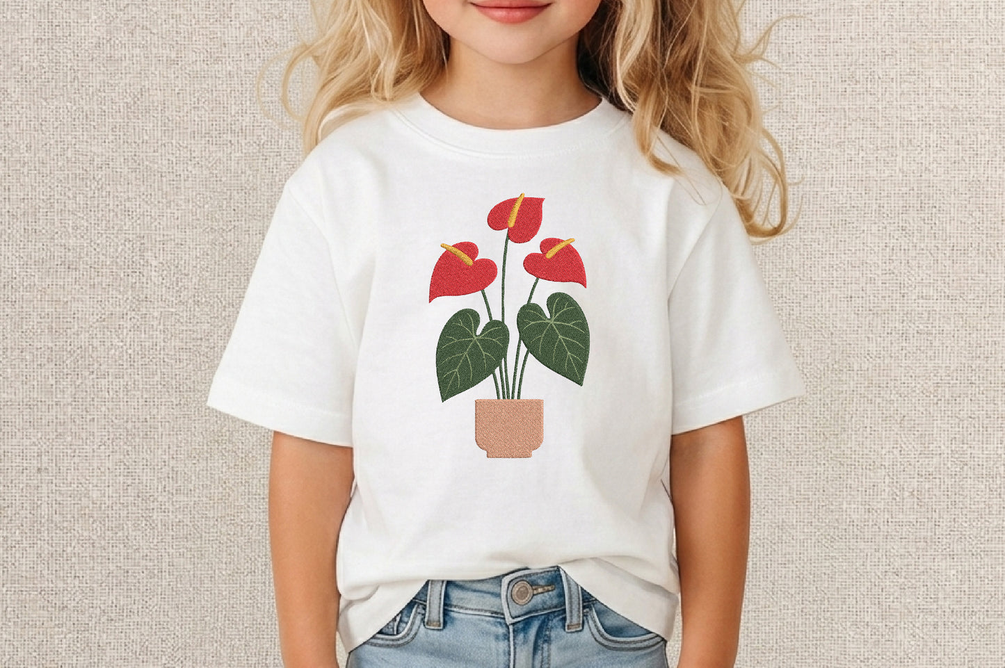 Red Anthurium Plant Embroidery Design – Beautiful Anthurium Flower Machine Embroidery Pattern, Tropical Botanical Embroidery Design