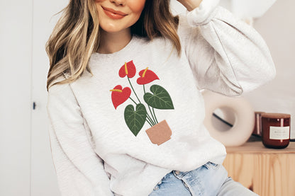 Red Anthurium Plant Embroidery Design – Beautiful Anthurium Flower Machine Embroidery Pattern, Tropical Botanical Embroidery Design