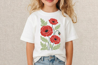 Red Poppies Flowers Embroidery Design – Beautiful Red Poppy Floral Machine Embroidery Pattern, Elegant Flower Embroidery Design