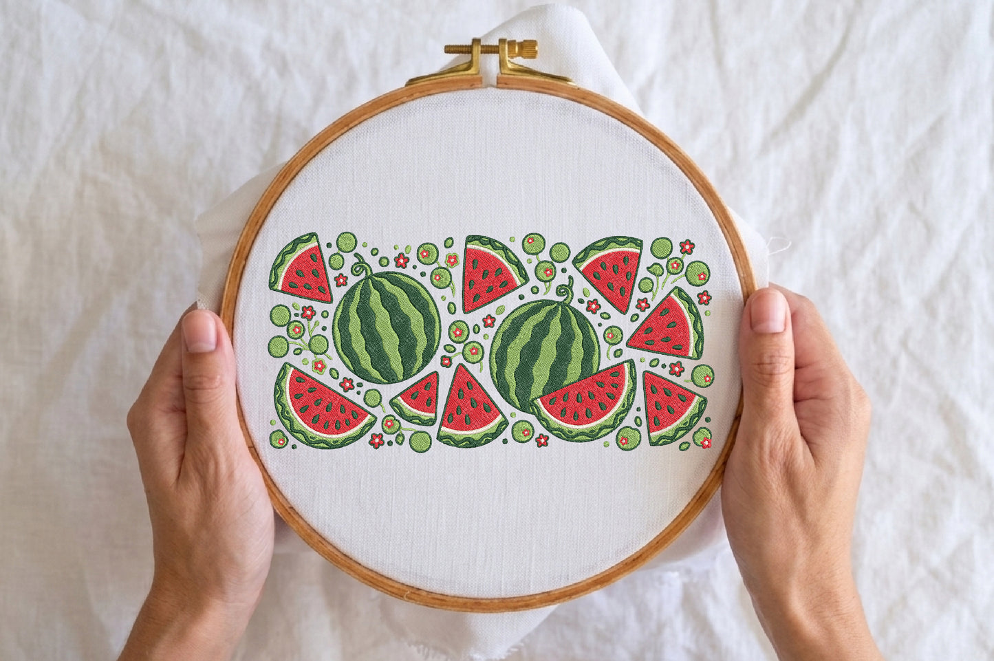 Summer Watermelon Embroidery Design – Cute Watermelon Machine Embroidery Pattern, Fresh Summer Fruit & Tropical Embroidery Design